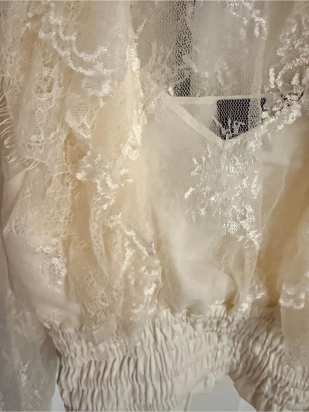 Pinko Cream Sheer Lace Ruffle Crop Blouse